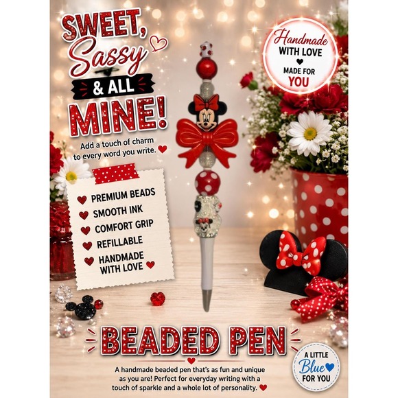 Other - Mouse Inspired Beaded Pen | Handmade Pen  | Theme Park Gift | Desk Accessory